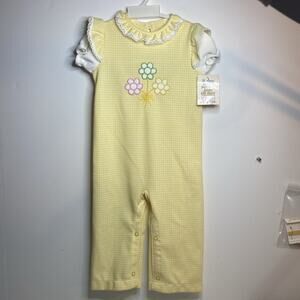 VTG Carter’s Yellow/White One Piece Cute Outfit LACE TRIM Collar 24 MOS NOS New!